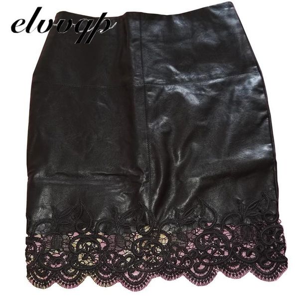 

skirts plus size black pu leather skirt women 2021 fashion lace high waist bodycon office work pencil mini lu1540