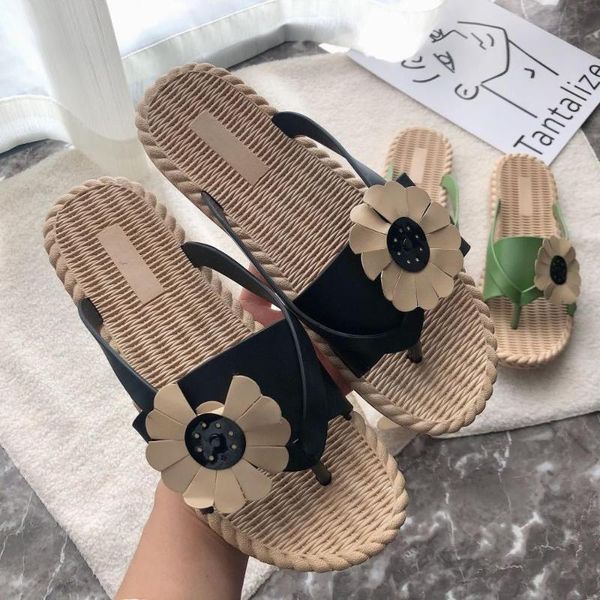 

summer shoes for women flip flops flower beach slippers indoor and outdoor fashion casual sandals, Black