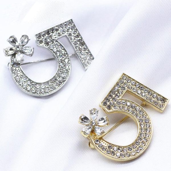 

pins, brooches full shine rhinestone 5 letter for women plant camellia brooch pin fashion brand jewelry broche z037, Gray