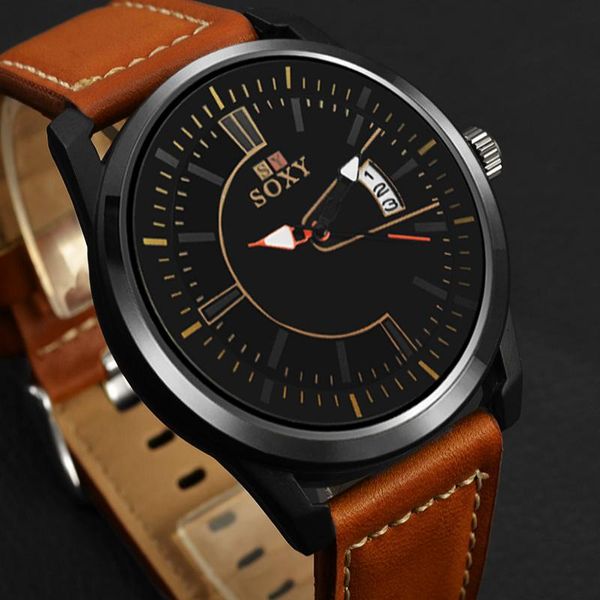 

wristwatches soxy watch men auto date men's fashion sport watches clock erkek kol saati relojes para hombre relogio masculino, Slivery;brown