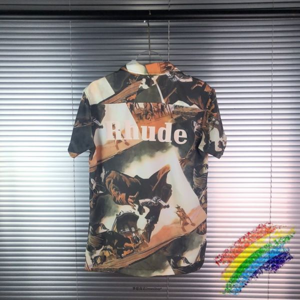 

men's casual shirts cowboy rhude women's 1:1 digital rhude silk blouse, White;black