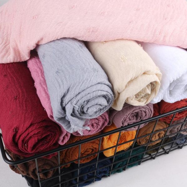 

scarves polka dot sequins decorative women cotton crinkle crimp hijab scarf long shawl wrap muslim headband shawls 180*90cm, Blue;gray