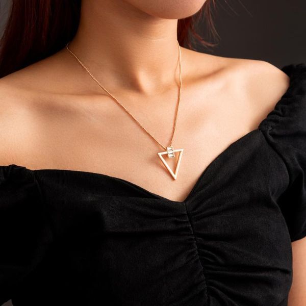 

pendant necklaces fashionable simple temperament jewelry wild metal triangle hollow accessories, Silver