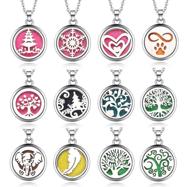 

tree of life aroma box necklace stainless steel aromatherapy essential oil diffuser perfume box locket pendant jewelry christmas, Silver