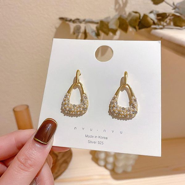 

dangle & chandelier korean personality fashion women's jewelry trendy female rhinestones imitation pearl small bag earrings accessories, Silver