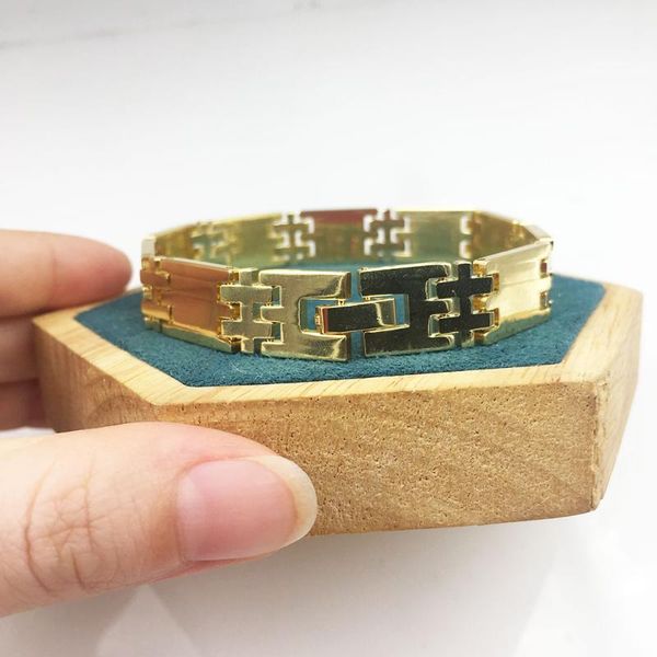 

link, chain high-end atmosphere diy original 18k gold copper men's fin boutique bracelet women's pulseira style gift jewelry whole, Black