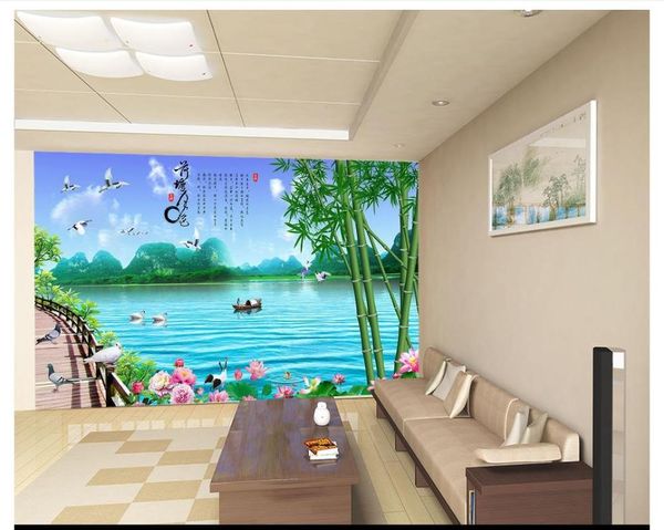 

wallpapers po wallpaper 3d wall murals custom lotus pond moonlight bamboo bridge mural living room paper decoration