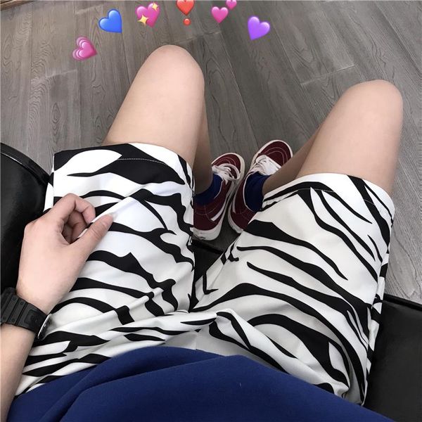 

women's pants & capris harajuku punk vintage large size couple hip-hop fun casual female zebra pattern loose summer ulzzang fashion kne, Black;white