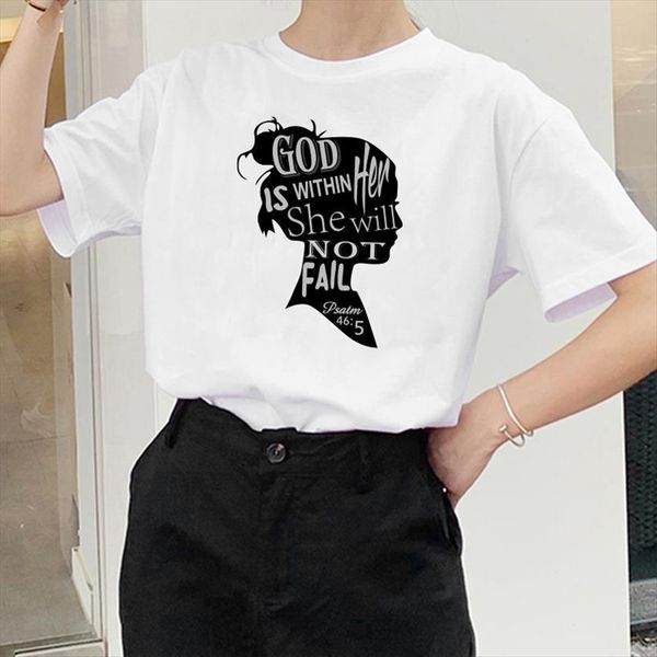 

god is within her women she will not fail printing clothes summer for woman casual camisetas, White