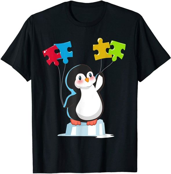 

autism awareness cute penguin color puzzles balloons t-shirt boys men t-shirt, White;black