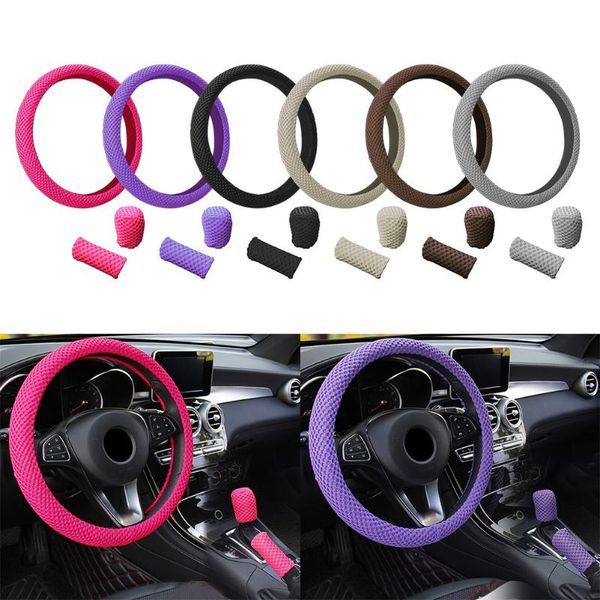 

steering wheel covers 3pcs car cover + gear knob handbrake case for 15"/37-38cm mesh cloth good grip accessories