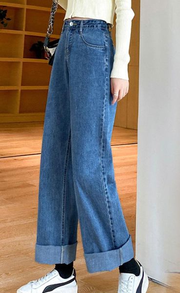 

women's jeans 2021 spring and autumn high waist loose wide legs cattle, Blue