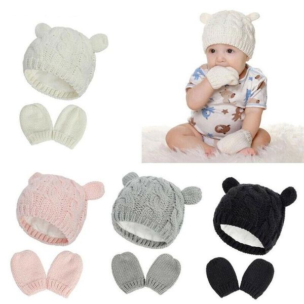 

caps & hats 2021 autum winter baby kids girls boys warm knit hat ear solid cute glove 2pcs lovely beanie cap 0-18m, Yellow