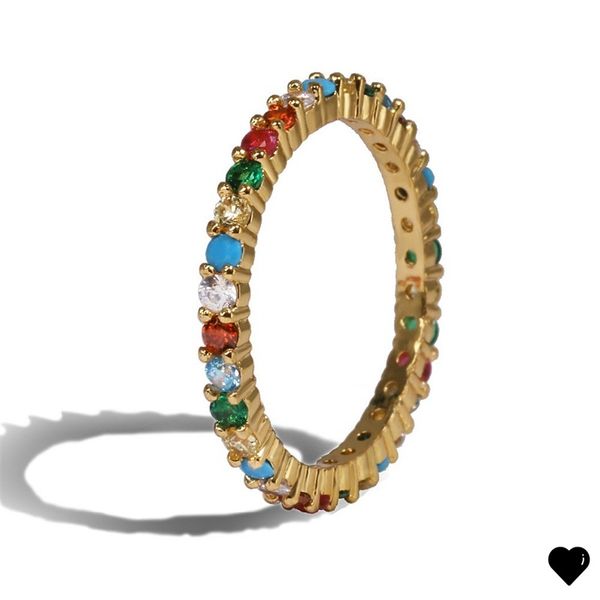 

rainbow cz eternity band ring gold plated 925 sterling silver engagement band colorful multi color elegance women finger jewelry 359 n2, Slivery;golden