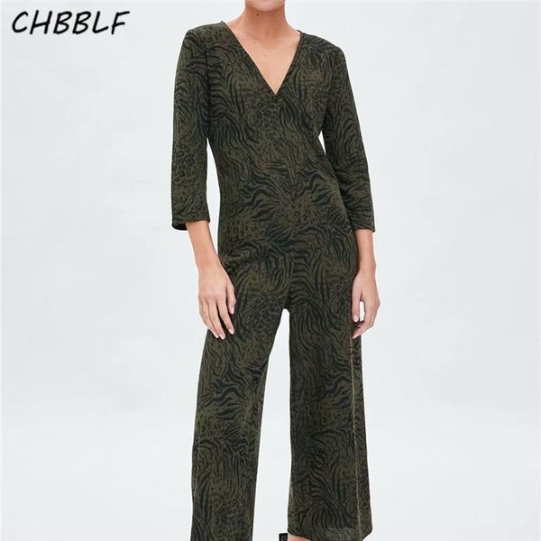 

women's jumpsuits & rompers chbblf women v neck leopard print wide leg pants three quarter sleeve vintage casual chic playsuits wew5246, Black;white
