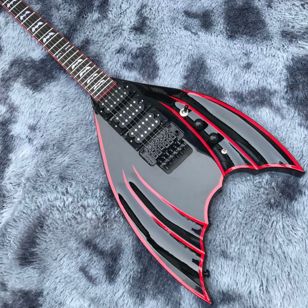 Modelo novo do novo modelo da guitarra elétrica com a forma e o logotipo customizáveis ​​da listra vermelha preta