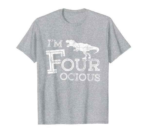 

4th birthday 4 year old boy four-ocious dinosaur kids shirt, White;black