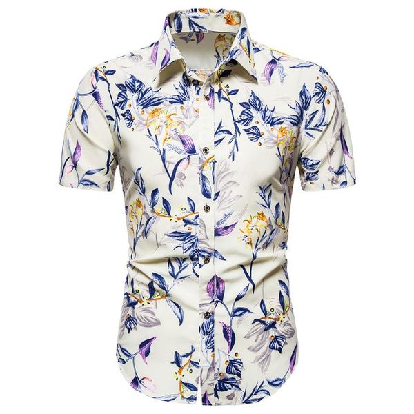 

shirt men's summer fashion floral printed short-sleeved vintage cotton button blouse mens shirts casual may29, White;black