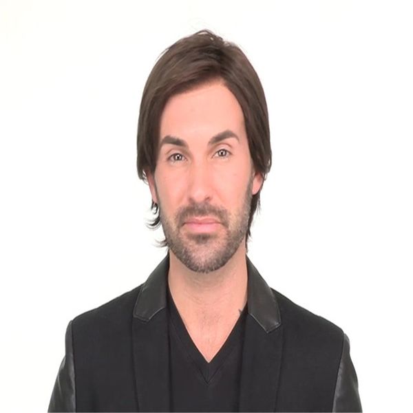 

man short brown synthetic wig nature wavy wig with side part bangs nature looking heat resistant breathable, Black