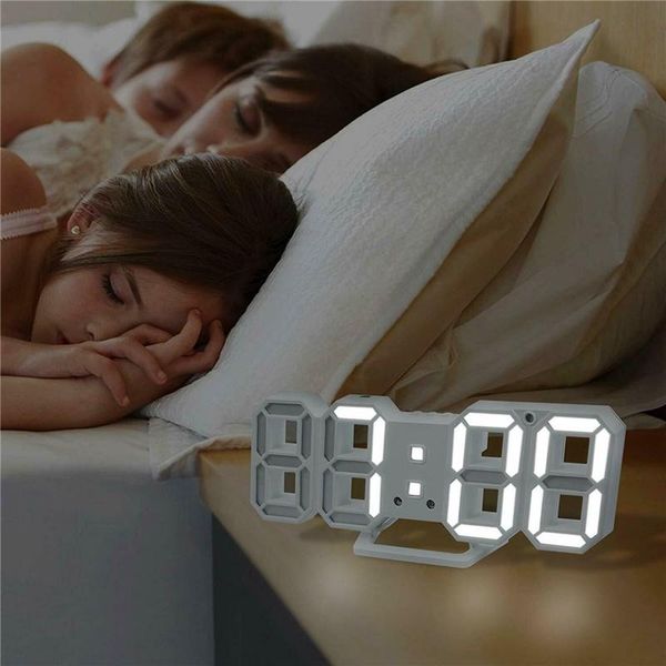 

wall clocks modern digital 3d white led clock alarm snooze 12/24 hour display usb