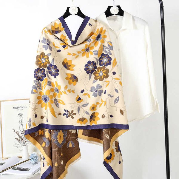 

winter and autumn flower jacquard warm thickened imitation cashmere shawl women's decorative scarf, Blue;gray