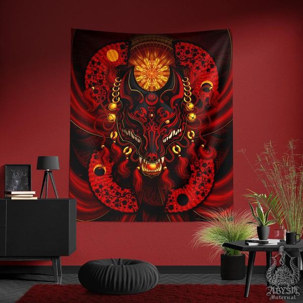

tapestries kitsune tapestry japanese wall art anime dÃ©cor