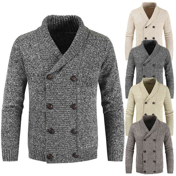 

jackets men's winter wool double breasted cashmere v neck sweater large size long cardigan men pull homme, Black;brown