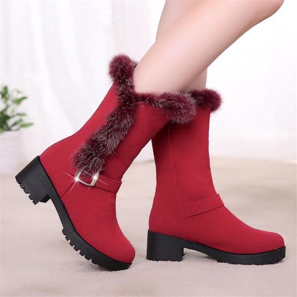 

asumer arrival women thick skin winter snow boots buckle square heels simple woman shoes, Black