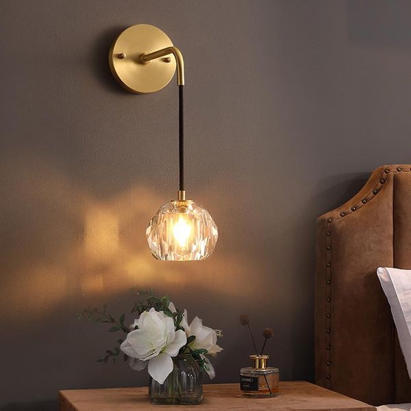 

nordic bedroom bedside lamp wall light american crystal living room simple and creative copper background