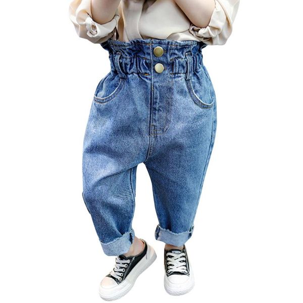 

jeans baby girl soild color girls pants high waist for children casual style children's clothes, Blue