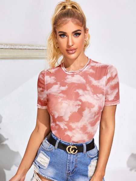 

women's t-shirt fashion short sleeve tie dye pink 2021 summer women de moda, White
