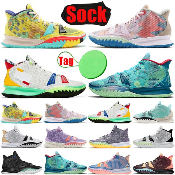

with sock tag kyrie 7 mens basketball shoes 1 world 1 people visions copa bk black metallic daughters daybreak men trainers sports sneakers