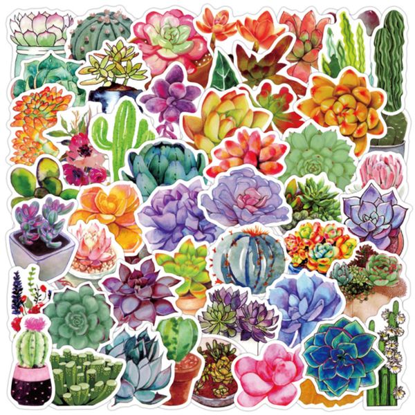 

50 pcs succulent plants graffiti waterproof skateboard travel suitcase phone lapluggage stickers cute kids girl toys