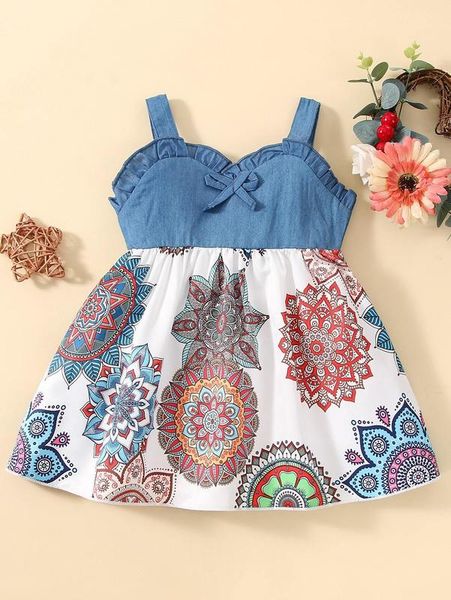 

baby mandala print frill trim bow front cami dress she, Red;yellow