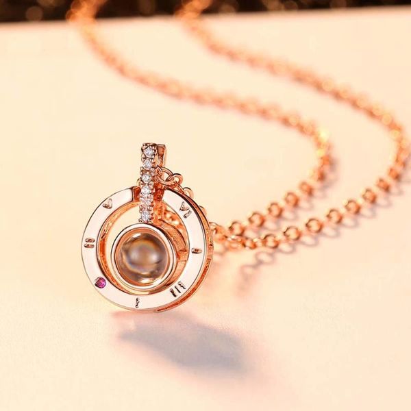 

pendant necklaces creative projection necklace 100 languages i love you memory clavicle lady personality wild lover gift, Silver