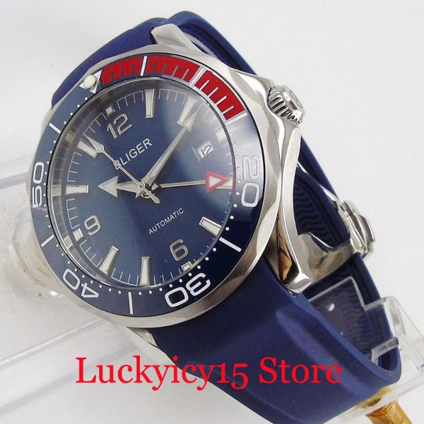 

wristwatches blue 41mm gmt movement rubber band automatic men watch rotating bezel sapphire glass, Slivery;brown