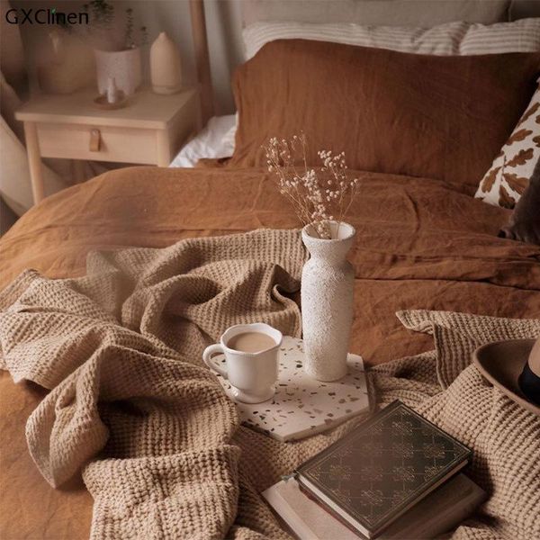 

bedding sets 4pcs natural linen set,1 duvet cover + 1 bed sheet 2 pillowcases, soft breathable and dehumidifying in cinnamon