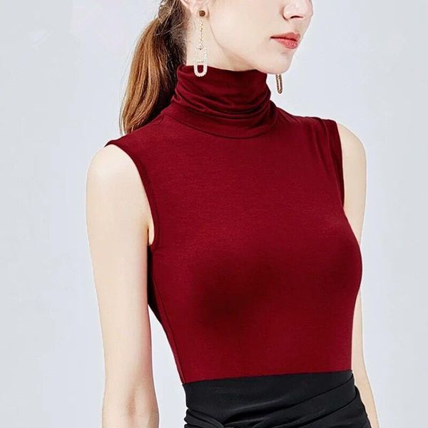 

women's t-shirt 2021 spring and summer women cotton turtleneck sweater casual soft sleeveless fashion slim elasticity plus size 6xl, White