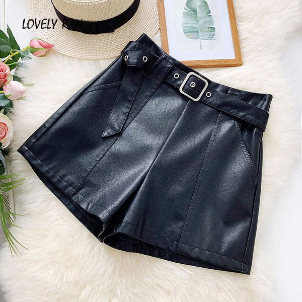

skirts high waist women's leather short pu belt zipper pocket female shorts spring fashion korean casual girl ladies bottom vp7s, Black