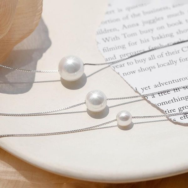 

pendant necklaces koren fashion single pearl necklace choker girl french retro high-end simple clavicle chain temperament jewelry, Silver