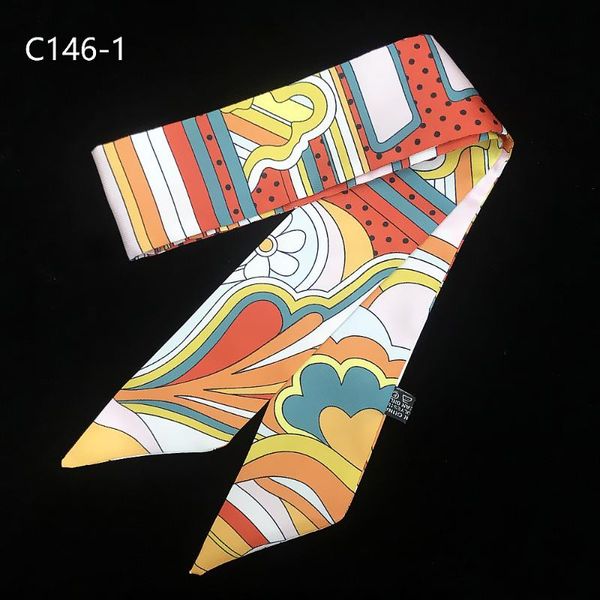 

scarves luxury 95cm*5cm small long woman twill silk scarf dot flower printed big brand skinny bag ribbons cloth accessories, Blue;gray