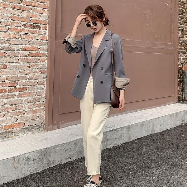 

women's suits & blazers small suit jacket 2021 spring and autumn korean version of loose casual all-match mid-length wm*, White;black