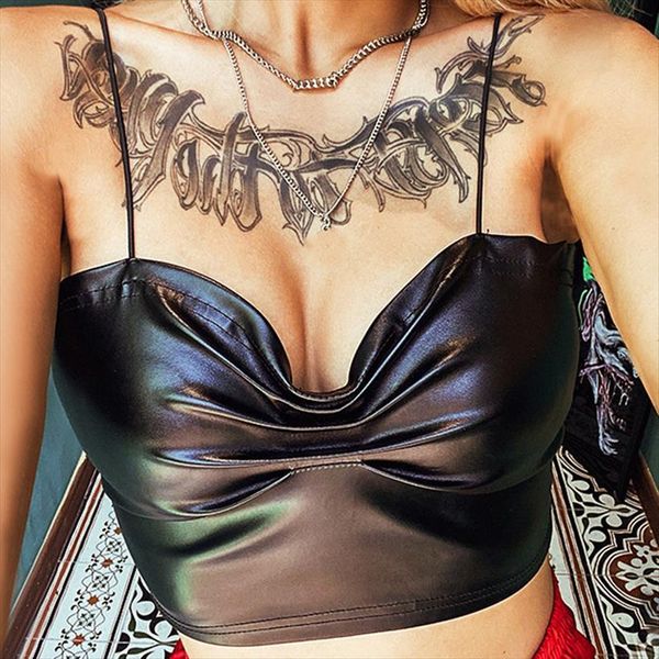 

club pu leather womens tank tube camisole solid sleeveless crop summer, White