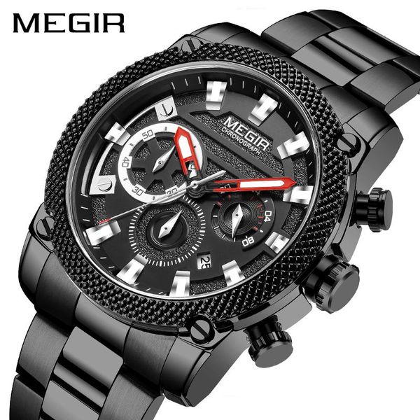 

wristwatches megir men's sports watch quartz chronograph luminous waterproof wristwatch man three-eye six-hand 3d dial 2021 male clock, Slivery;brown