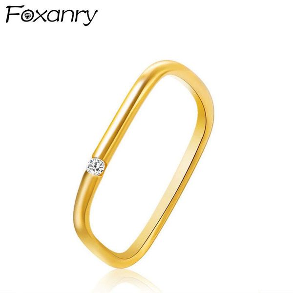 

cluster rings foxanry minimalist 925 sterling silver zircon trendy elegant france gold plated geometric wedding bride jewelry gifts, Golden;silver