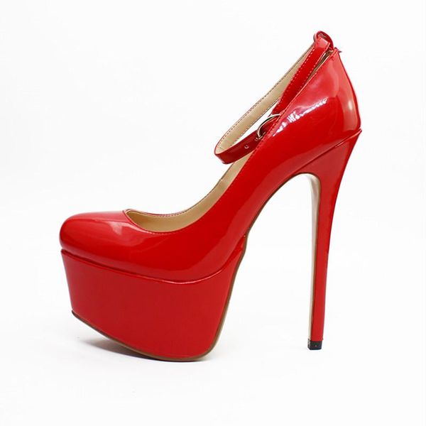 

ankle strap women night-club party shoes super high heel platform pumps round toe thin heels red black blue dress
