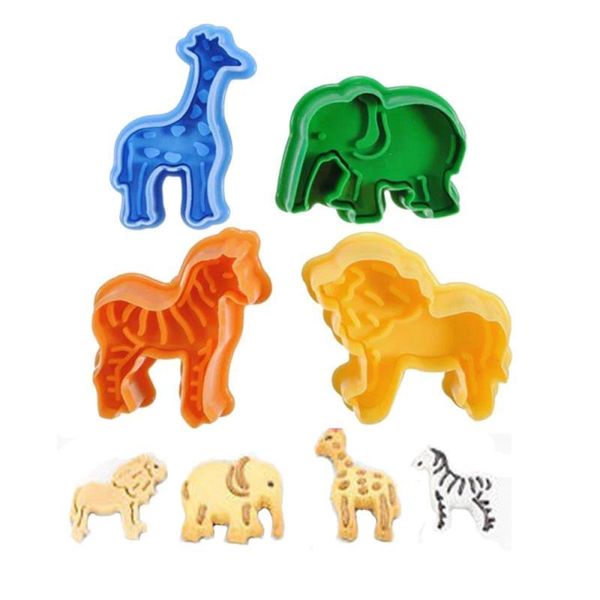 

4pcs/set biscuit molds lion giraffe zebra elephant cookie cutter diy stamp fondant embosser for home kitchen baking accessories moulds