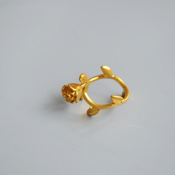

wedding rings niche design brass gold-plated flower branch rose bud opening adjustable golden ring female, Slivery;golden