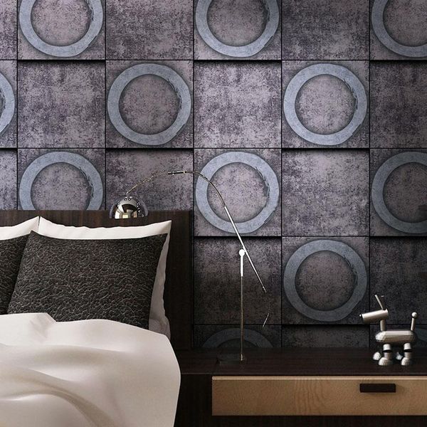 

wallpapers 3d vintage circle wall wallpaper retro grey unique loft style waterproof metal paper roll for restaurant room walls