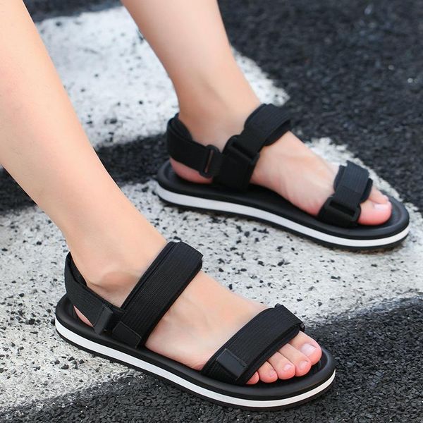 

sandals couple men summer beach shoes solid color non-slip open toe men's slippers size 35-44 nanlx27, Black